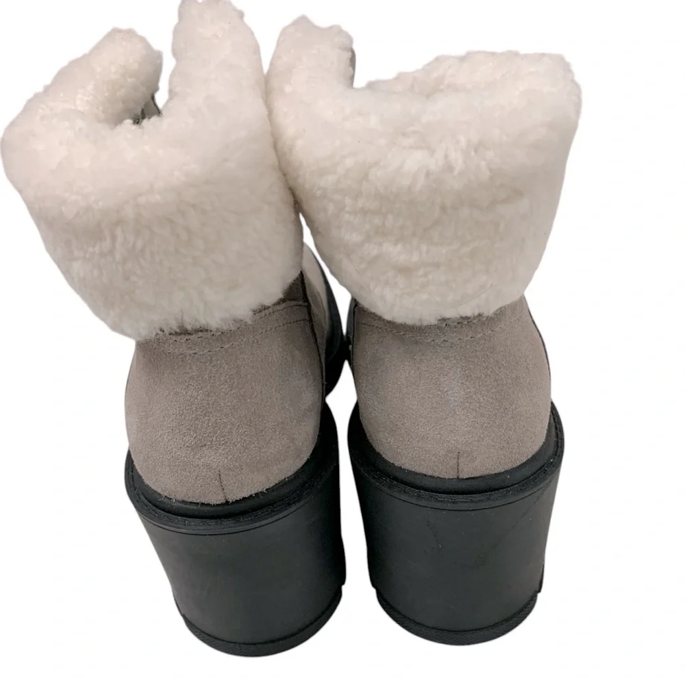 MARC FISHER LTD MIvacinta Gray Leather Shearling Heel Booties Size: 9 - Picture 6 of 7
